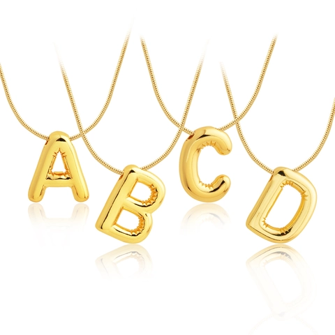 3D Blasen Alphabet Halskette Für Damen Vergoldet Kupfer Puffy Initial Anhänger Halskette Mit Schlangenknochenkette Minimalist Schmuck Geschenk