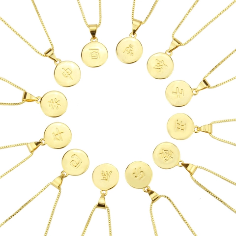 Edelstahl Zwölf Sternzeichen Halskette Gold Silber Plattiert Runde Münze Geprägte Chinesische Zeichen Anhänger Halskette Unisex Schmuck