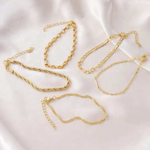 Minimalista Aleación Bañado en Oro 18K Cadena Pulsera para Mujeres Hombres Conjunto en Capas Figaro Box Rope Link Chain Joyería Accesorio
