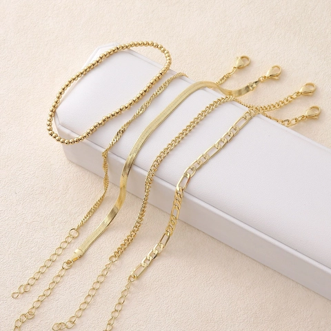 Pulseras Minimalistas de Cobre Chapado en Oro Figaro Cuban Snake Bead para Mujer Joyería de Moda Versátil y Apilable Diario