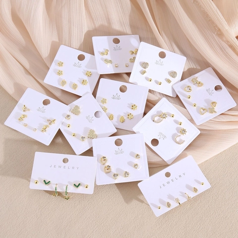 Collection de Boucles d'Oreilles Clous Cœur en Cuivre Minimaliste avec Zirconia Pour Femmes Accessoires de Bijoux Plaqués Or Géométriques Fleur