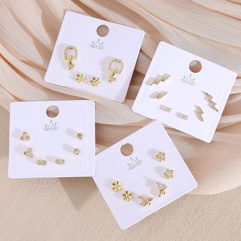 Collection de Boucles d'Oreilles Clous Cœur en Cuivre Minimaliste avec Zirconia Pour Femmes Accessoires de Bijoux Plaqués Or Géométriques Fleur