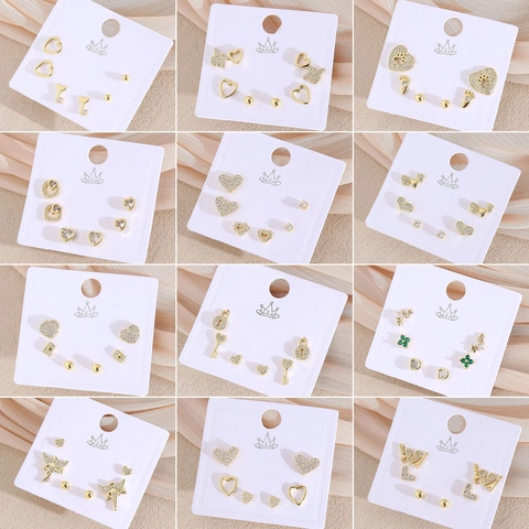 Kupfer Vergoldet Herz Ohrstecker Set Mit Künstliche Perle Strass Klein Exquisit Schmuck Für Damen Täglich Tragen