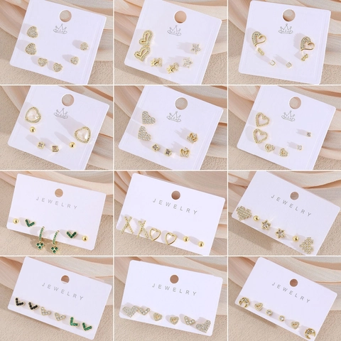 Kupfer Vergoldet Herz Ohrstecker Set Mit Künstliche Perle Strass Klein Exquisit Schmuck Für Damen Täglich Tragen
