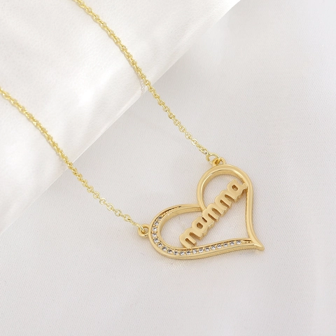 Gold Plated Copper Heart Mamma Letter Pendant Necklace Minimalist Zirconia Inlaid Chain Necklace For Mother's Day Women Gift