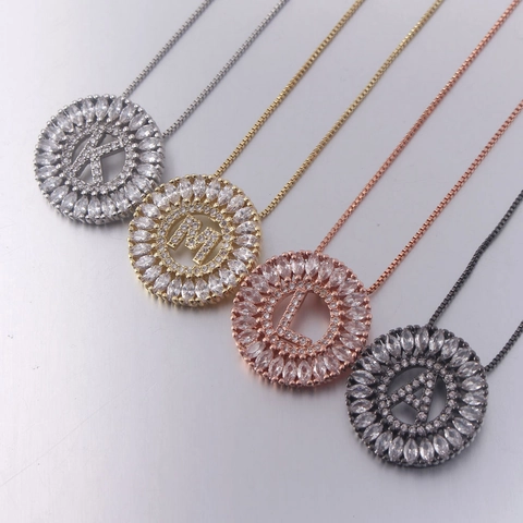 18K Vergoldete Kupfer Runde Anfangsbuchstabe A-Z Anhänger Halskette Für Damen Eingelegte Marquise Zirkonia Alphabet Box Kette Schmuck