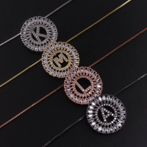 18K Vergoldete Kupfer Runde Anfangsbuchstabe A-Z Anhänger Halskette Für Damen Eingelegte Marquise Zirkonia Alphabet Box Kette Schmuck