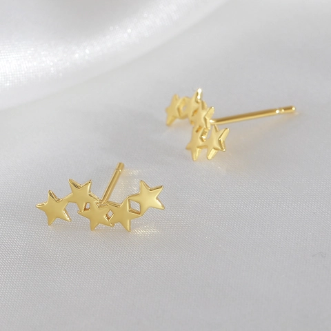 Koreaanse Minimalistische Gekoppelde Vijfpuntige Ster Oorknopjes Met 925 Sterling Zilver Stift Verguld Koperen Sieraden Voor Vrouwen