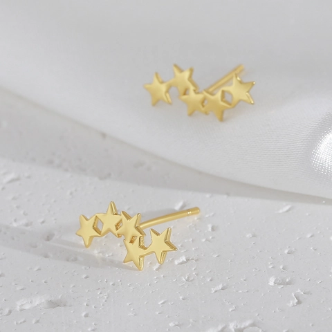 Koreaanse Minimalistische Gekoppelde Vijfpuntige Ster Oorknopjes Met 925 Sterling Zilver Stift Verguld Koperen Sieraden Voor Vrouwen