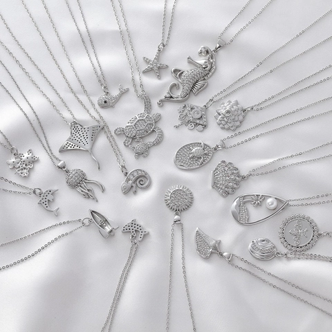 Collana Con Pendente Animale Serie Ocean Rame Zirconia Intarsiata Tartaruga Marina Cavalluccio Marino Stella Marina Gioielli Donna