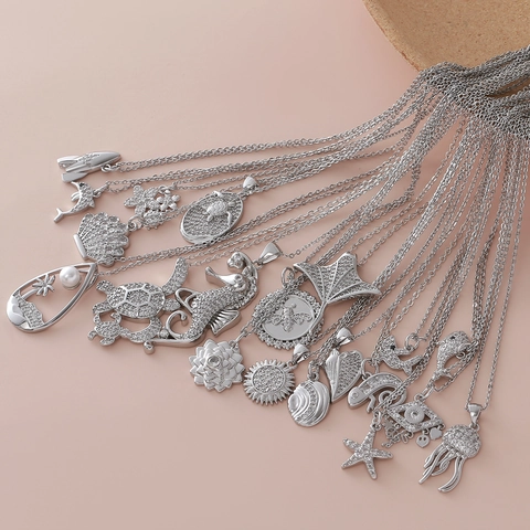 Collana Con Pendente Animale Serie Ocean Rame Zirconia Intarsiata Tartaruga Marina Cavalluccio Marino Stella Marina Gioielli Donna
