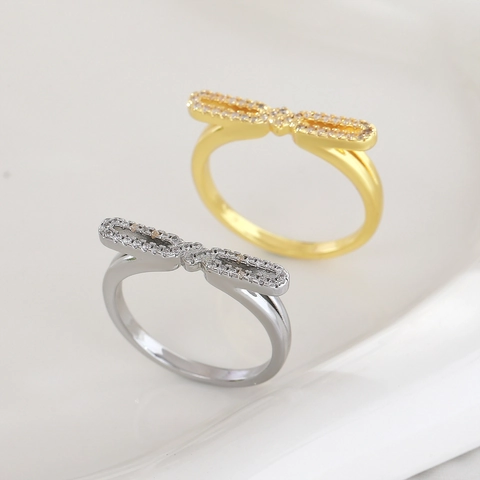 Luxus Kupfer Zirkonia Schleife Offener Ring Für Damen 18K Gold Silber Plattiert Eleganter Schmetterlingsknoten Fingerring Mode Schmuck