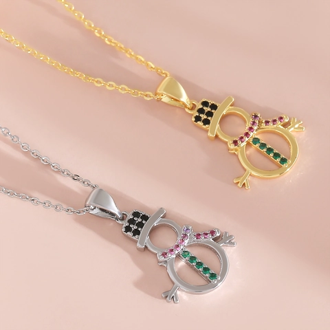 Christmas Snowman Pendant Necklace Copper Gold Silver Plated Colorful Zirconia Holiday Jewelry Gift For Women Men