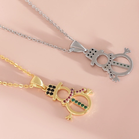Christmas Snowman Pendant Necklace Copper Gold Silver Plated Colorful Zirconia Holiday Jewelry Gift For Women Men