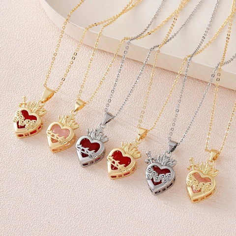 Sacred Heart Pendant Necklace Copper Zirconia Heart Thorns Rose Gothic Religious Clavicle Chain Jewelry For Women Gift