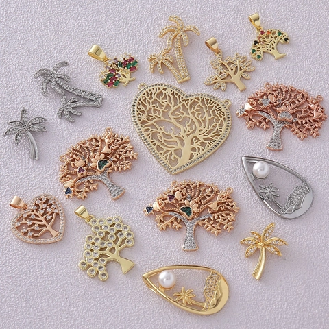 DIY Επιχρυσωμένο Χάλκινο Μενταγιόν 18K Με Κυβική Ζιρκονία Δέντρο της Ζωής Κοκοφοίνικας Καρδιά Μόνο Μενταγιόν για Κατασκευή Κοσμημάτων
