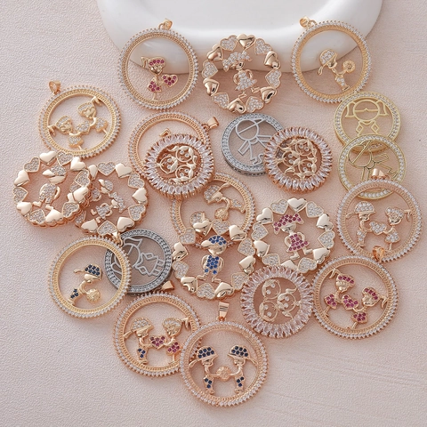 Cartoon Junge Mädchen DIY Anhänger Kupfer 18K Vergoldet Mikro Pave Zirkonia Charms Für Schmuckherstellung Halskette Armband Damen Kinder