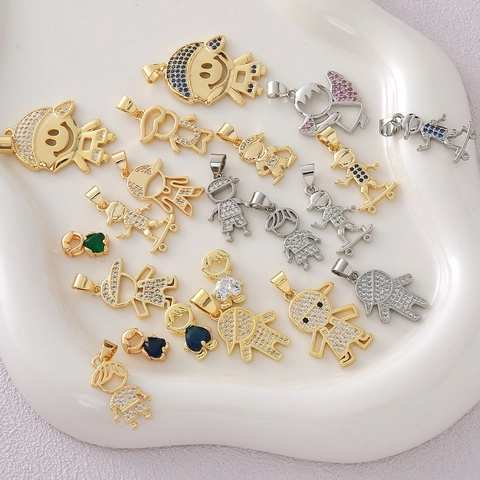 Copper Zirconia Cute Boy Pendant Charms For DIY Necklace Bracelet Making Minimalist Cartoon Skateboard Figure Jewelry Accessories