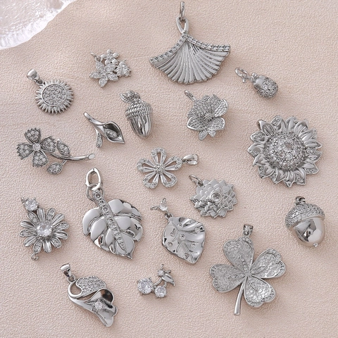 Retro Copper Flower Rose Rhinestone Pendants For DIY Jewelry Making Bracelet Necklace Accessories Leaf Acorn Floral Charms