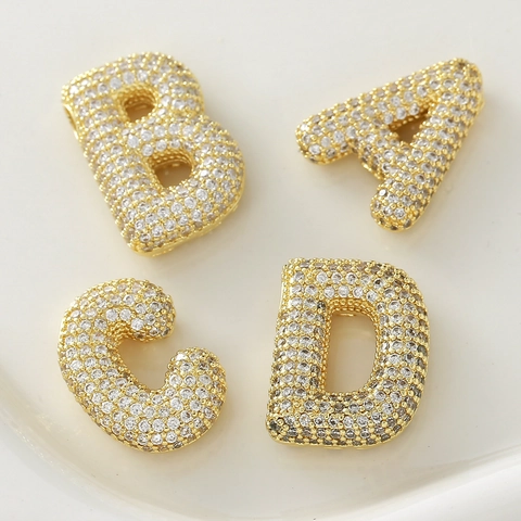 18K Vergoldet Kupfer Alphabet A-Z Anhänger Ohne Kette Strass Pave Hohl DIY Schmuckherstellung Charms Für Damen