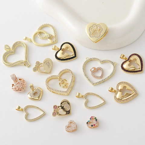 Gold Plated Copper Heart Pendant Only Without Chain Zircon Inlaid DIY Jewelry Making Charms For Necklace Bracelet Women
