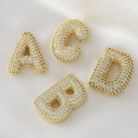 18K Vergoldet Kupfer Alphabet A-Z Anhänger Ohne Kette Strass Pave Hohl DIY Schmuckherstellung Charms Für Damen