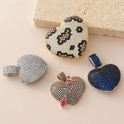 18K Gold Plated Heart Zirconia Pendant Micro Pave Leopard Love Heart Charm Pendant Only For DIY Bracelet Necklace Making Jewelry Findings