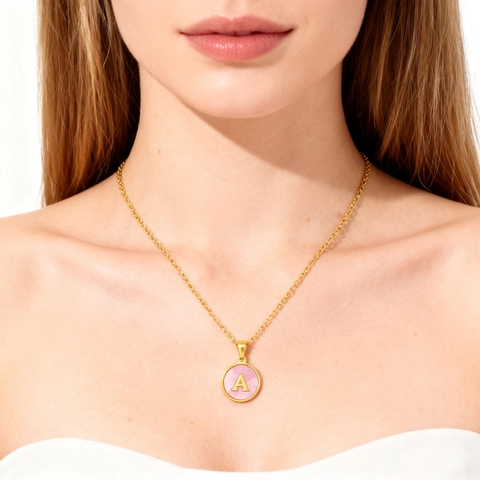 Edelstahl Alphabet Initial Halskette Für Damen Gold Rund Natürliche Muschel Anhänger Englischer Buchstabe Choker Mode Schmuck