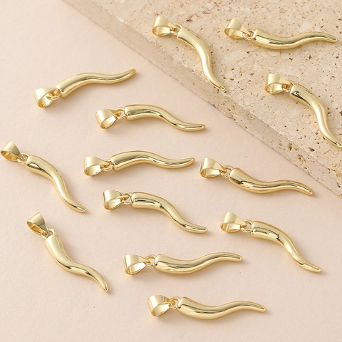 Italian Horn Chili Pendant Gold Plated Copper Cornicello Charm For DIY Jewelry Making Findings Accessories Gift For Women