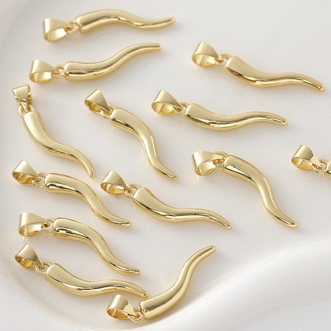 Italian Horn Chili Pendant Gold Plated Copper Cornicello Charm For DIY Jewelry Making Findings Accessories Gift For Women