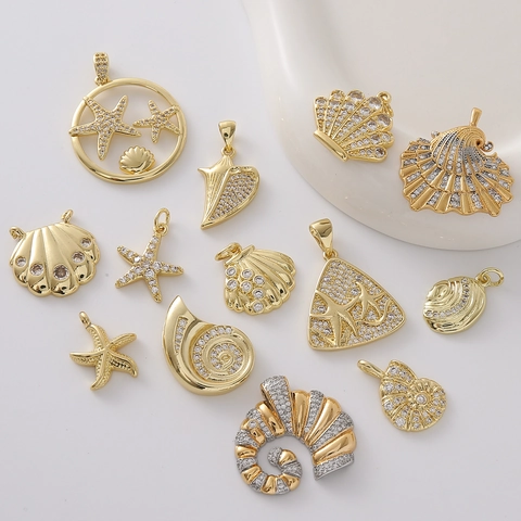 Ocean Series Copper Zirconia Starfish Shell Conch Pendants For Jewelry Making DIY Necklace Bracelet Accessories Women