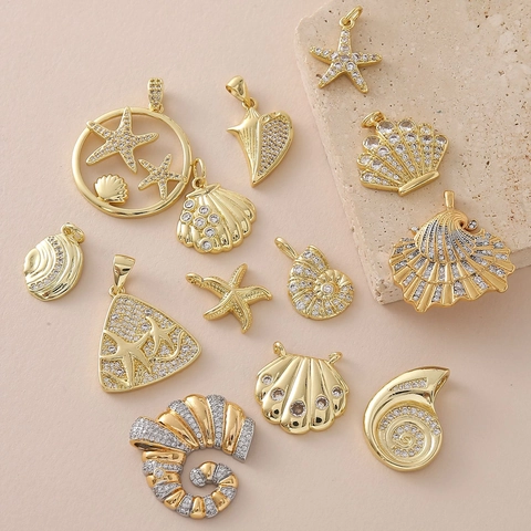 Ocean Series Copper Zirconia Starfish Shell Conch Pendants For Jewelry Making DIY Necklace Bracelet Accessories Women