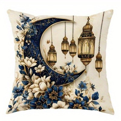 Vintage Floral Moon Decorative Pillow Cover Ramadan Eid Mosque Crescent Pattern Square Polyester Cushion Case For Sofa Home Decor