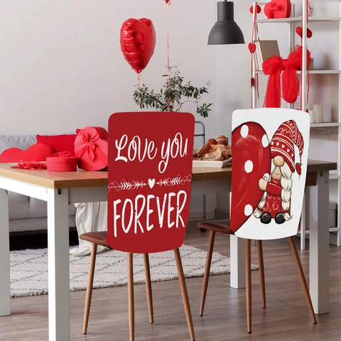 Housses de Chaise de la Saint-Valentin en Peluche Courte Avec Imprimé Cœur Gnome Lettres Décoration pour Cuisine Salle à Manger