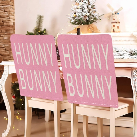 Easter Chair Back Covers Pink Bunny Egg Print Dining Chair Protector Seasonal Festival Party Decoration Home Decor Ornament
