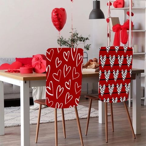 Valentinstag Esszimmer Stuhlbezug Kurzplüsch Bedruckt Herz Leopardenmuster Lippen Stretch Stuhlschutz Für Hochzeit Party Zuhause Deko