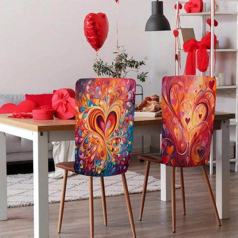 Fodera per Sedia con Stampa a Cuore Astratto per San Valentino Sala da Pranzo Elasticizzata in Peluche Corto Decorazione Casa