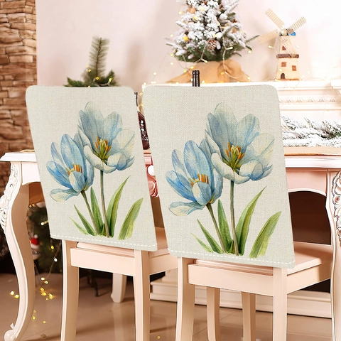 Osterhase Esszimmer Stuhlbezug Kurzplüsch Blau Blumendruck Eier Bedruckt Stuhlschutz Für Zuhause Feiertag Frühling Party Dekor