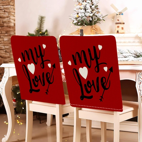Valentinstag Bedruckt Stuhlbezug Herz Muster Rot Weiß Kurzplüsch Stoff Elastisch Stuhlschutz Für Zuhause Restaurant Party Dekoration