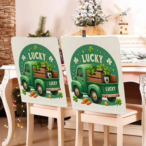 Set Fundas de Silla Día de San Patricio Gnomo Trébol Verde Protector de Respaldo Decoración Fiesta Hogar Felpa Corta