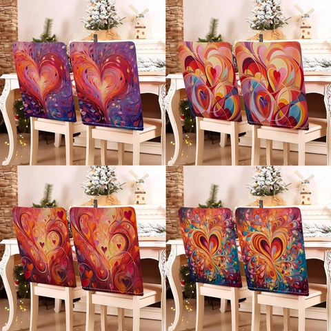Fodera per Sedia con Stampa a Cuore Astratto per San Valentino Sala da Pranzo Elasticizzata in Peluche Corto Decorazione Casa