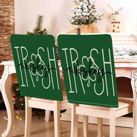 St Patrick's Day Stoelhoes Kort Pluche Groen Klaver Lucky Patroon Stoelhoes Voor Eetkamer Vakantie Decoratie