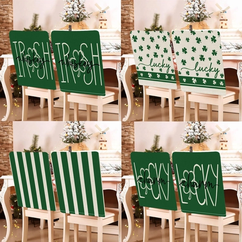 St Patrick's Day Stoelhoes Kort Pluche Groen Klaver Lucky Patroon Stoelhoes Voor Eetkamer Vakantie Decoratie