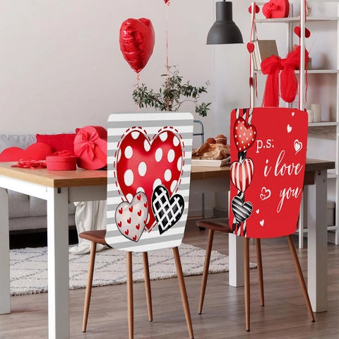 Coprisedie per San Valentino Motivo a Cuore Peluche Corto Protezioni per Sedie da Pranzo per Matrimonio Casa Festa Decorazione