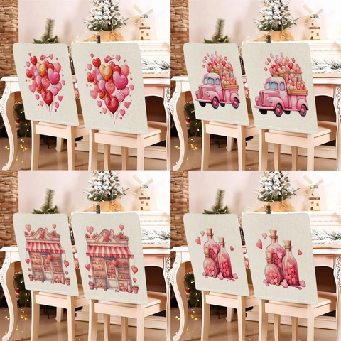 Fundas de Respaldo de Silla con Estampado de Corazón de San Valentín Cubreasientos Decorativos de Felpa para Hogar Fiesta