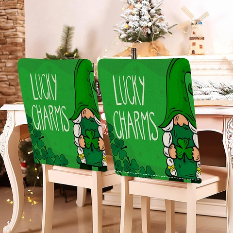 Fundas de Silla San Patricio Felpa Corta Trébol Gnomo Estampado Cocina Comedor Decoración del Hogar Estilo Festival