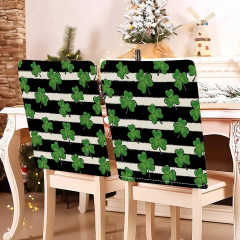 St. Patrick's Day Stuhlbezüge Kurzplüsch Vierblättriges Kleeblatt Lucky Muster Für Esszimmer Zuhause Festival Dekoration