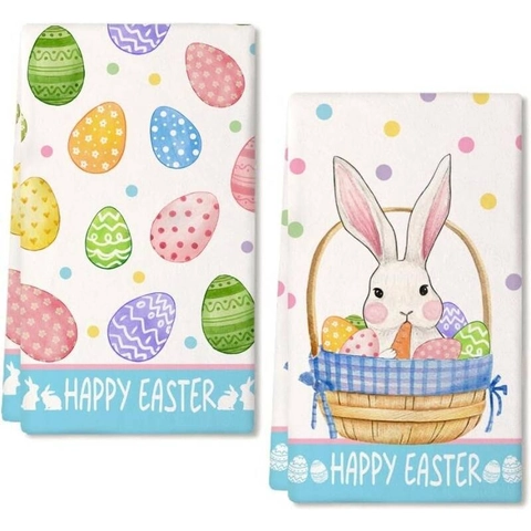 Paños de Cocina de Microfibra de Pascua Estampado de Conejo y Huevo Absorbentes Trapos de Limpieza Decorativos para Hogar