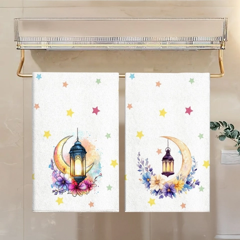 Paño de Limpieza Étnico Luna Dorada Floral Microfibra para Cocina Mesa de Comedor Paño de Cocina Bohemio Decoración Eid