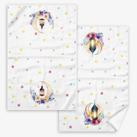 Paño de Limpieza Étnico Luna Dorada Floral Microfibra para Cocina Mesa de Comedor Paño de Cocina Bohemio Decoración Eid